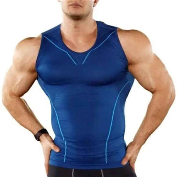 New 𝅺Men's Compression Shirt Slimming Body Shaper Blue1 - Picture 1 of 7